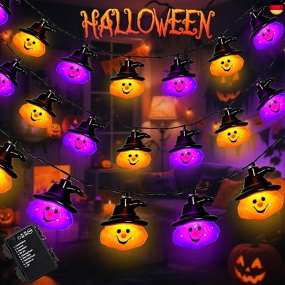 Dalugo Halloween Fairy Lights, Purple Orange, 3 m 20 LED Pumpkin Fairy Lights,