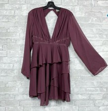 NEW NWT ASOS PLUM PURPLE RUFFLE CHIFFON LAYERED MINI DRESS LONG SLEEVE SZ 6 