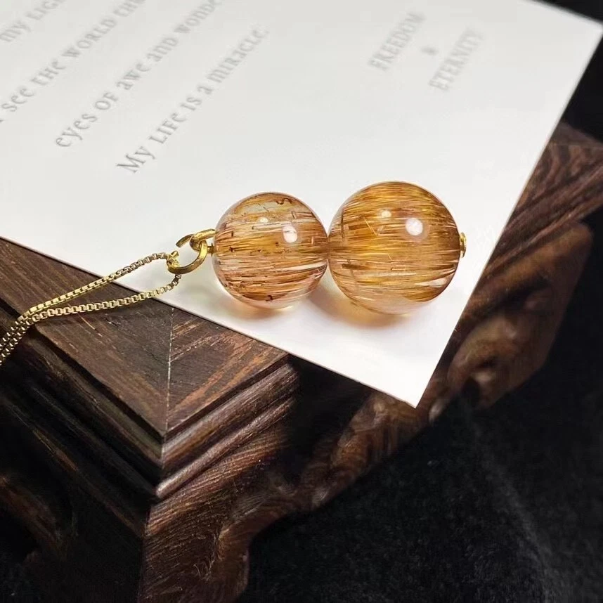 Natural Copper Rutilated Quartz Ball Sphere Pendant AAAAA with chain - Image 3 of 4