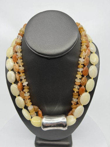 Simon Sebbag Yellow Jade Sun Stone Sterling Silver Pendant Necklace - Picture 3 of 12