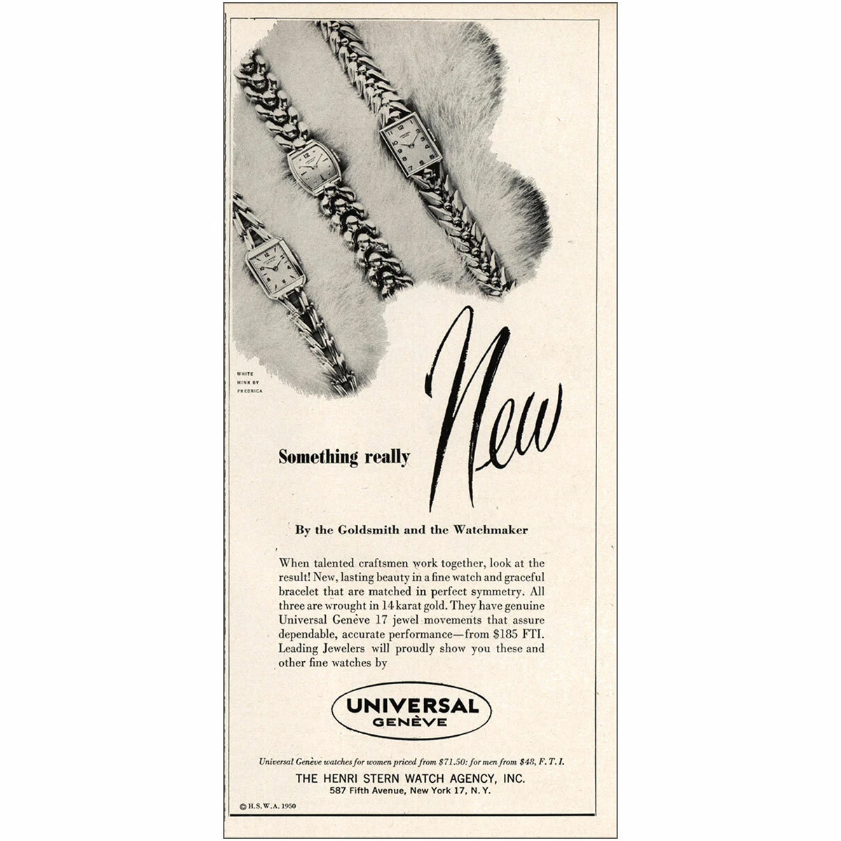 1950 Universal Geneve Watch Something Really New Vintage Print Ad