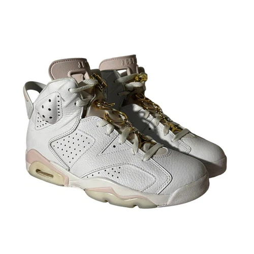 Nike Air Jordan 6 Retro Gold Hoops Women’s Sz 8.5 White Metallic Gold DH9696-100