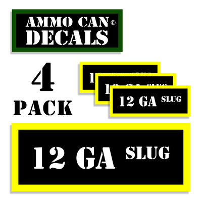 12 GA SLUG Ammo Can Labels  Ammunition Case 3''x1.15'' stickers decal 4 pack BLYW