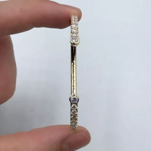 Cuff Bangle Bracelet 3Ct Round Cut Lab Created Diamond 14K Yellow Gold Plated - Picture 3 of 11
