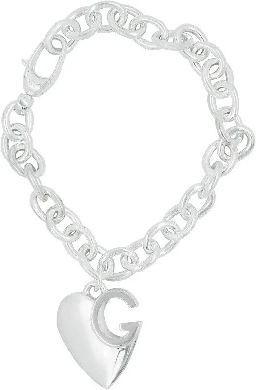 Bracelet Gucci en argent sterling 925 chaîne à maillons charme coeur G 1973 AUTHENTIQUE NEUF