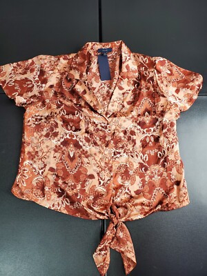 Eclair Short Sleeve Floral Tie-front Button Down Shirt - Size Lg NWT