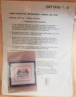 Kappie Originals Ltd. Vtg. ''Time Flies'' Cross Stitch