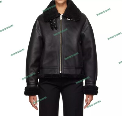 Women B3 RAF Aviator Bomber Flying Real Sheepskin Shearling Leather Jacket Coat