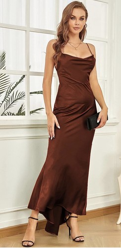 Aigeman Women's Formal Satin Drape Neck Wedding Party Dress Backless XS - Picture 2 of 5