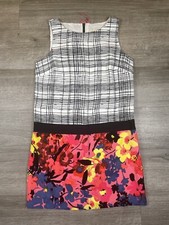 Ann Taylor Loft Size 4 Mod Floral Plaid Shift Dress Sleeveless Color Block