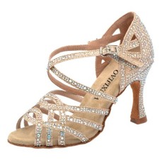 Gold Latin Dance Shoes Women Salas Ballroom High Heel Waltz Software Footwear