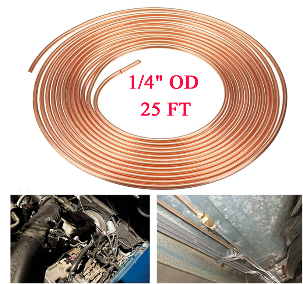 25FT Roll Coil 1/4"OD Copper Nickel Car Brake Fuel Line Tubing Kit w/16