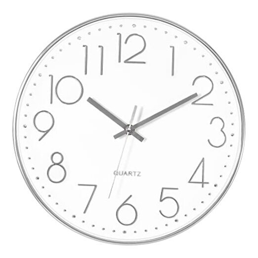 14 Inch Wall Clock, Large Silent Non-Ticking Silver Wall Clock Battery