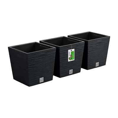 Prosperplast Furu Set 3 Blumentöpfe, Quadratisch, Anthrazit, 10L Kunststoff
