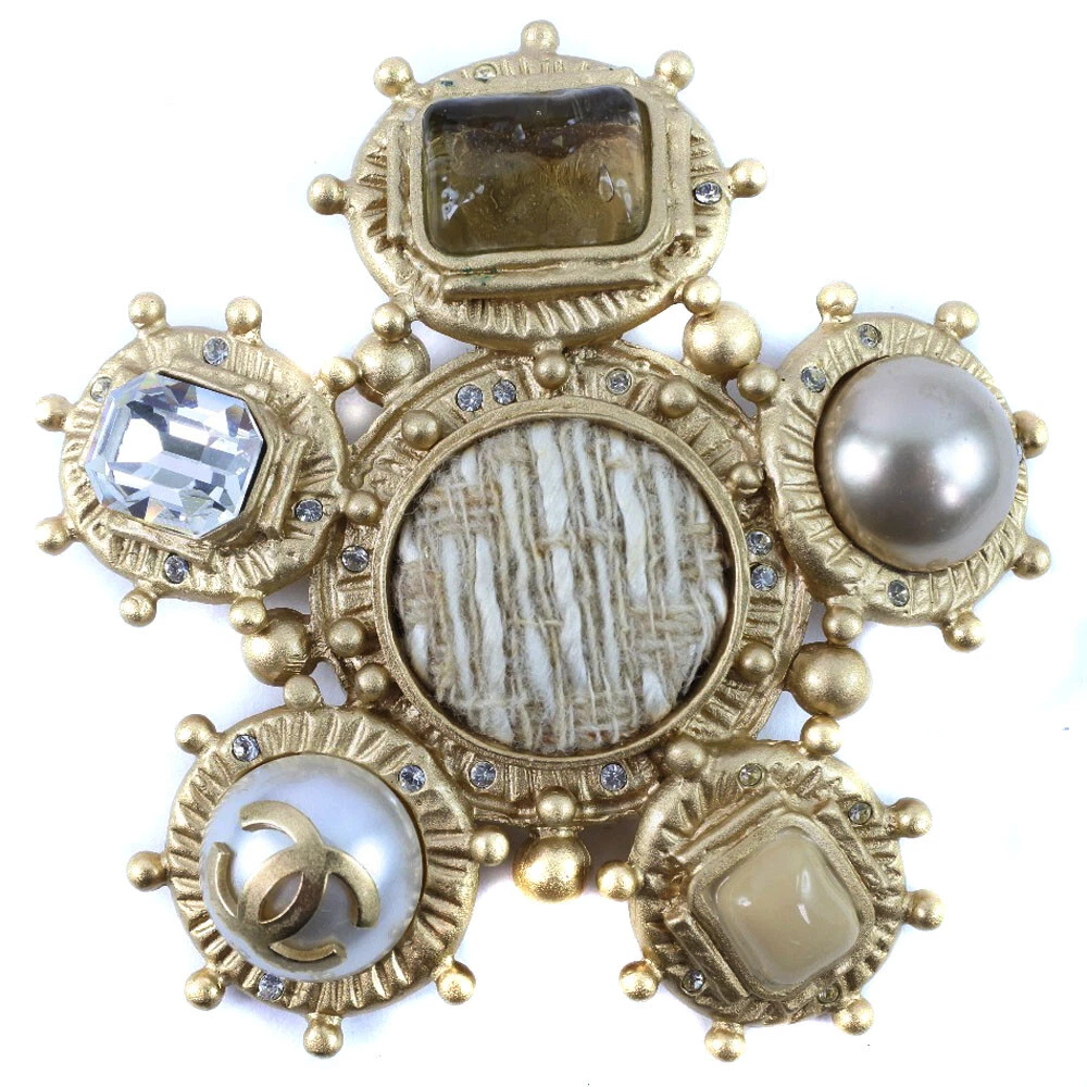 CHANEL Brooch Plated Gold/Rhinestone/Fake pearl Women