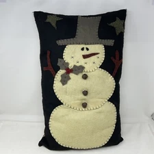 Snowman Pillow 13" x 21" Primitive Christmas Red Decorative with Plaid Backing