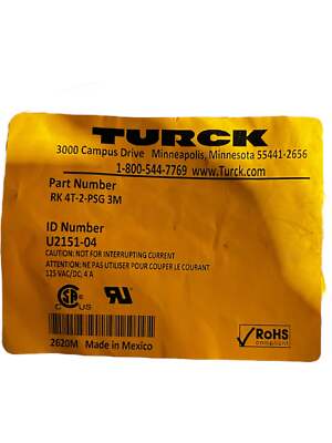 Turck, RK 4T-2-PSG 3M, Single-Ended Cordset - NEW IN ORIGINAL PACKAGING