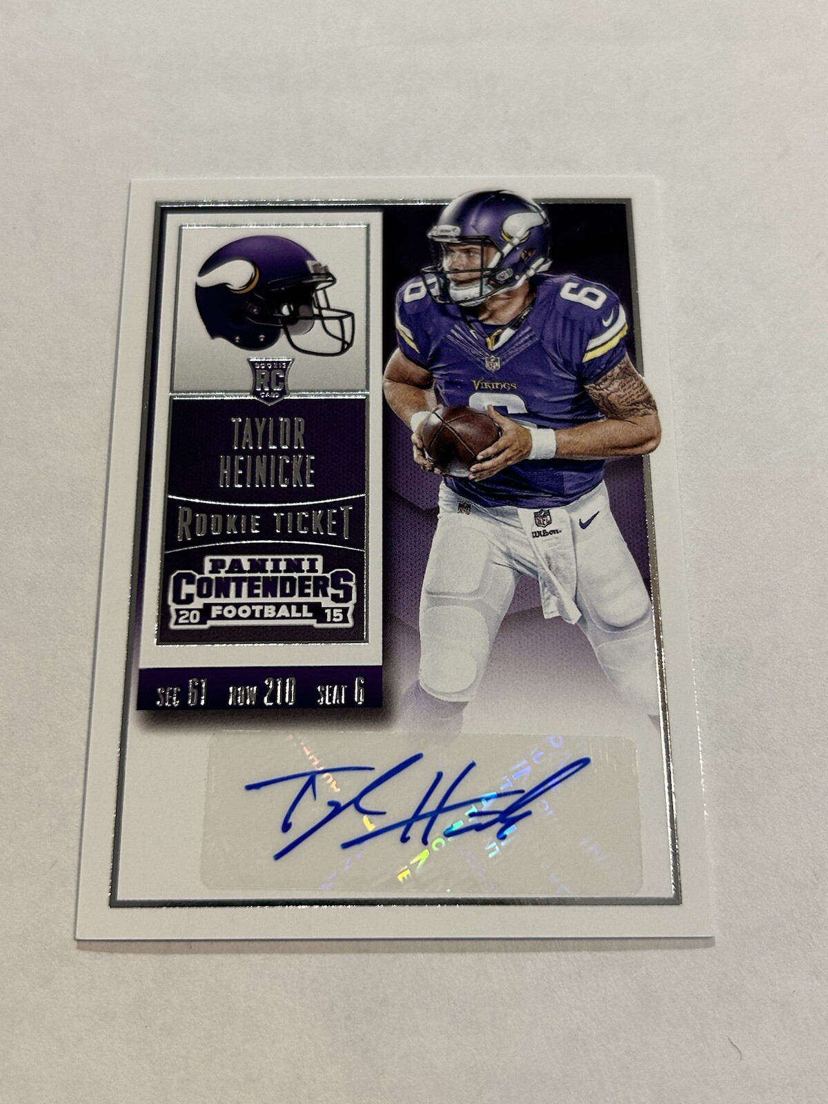 2015 CONTENDERS TAYLOR HEINICKE #160 ROOKIE TICKET AUTO VIKINGS