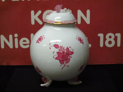 HEREND AP APPONYI PURPUR SEHR GROßE DECKEL VASE AUF FÜSSEN 6409/AP 1.WAHL
