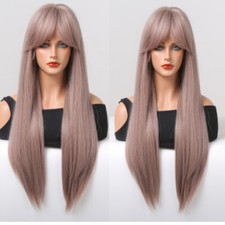 Long Straight Ash Purple Cosplay Full Wigs Costume Women Synthetic Natural 26in