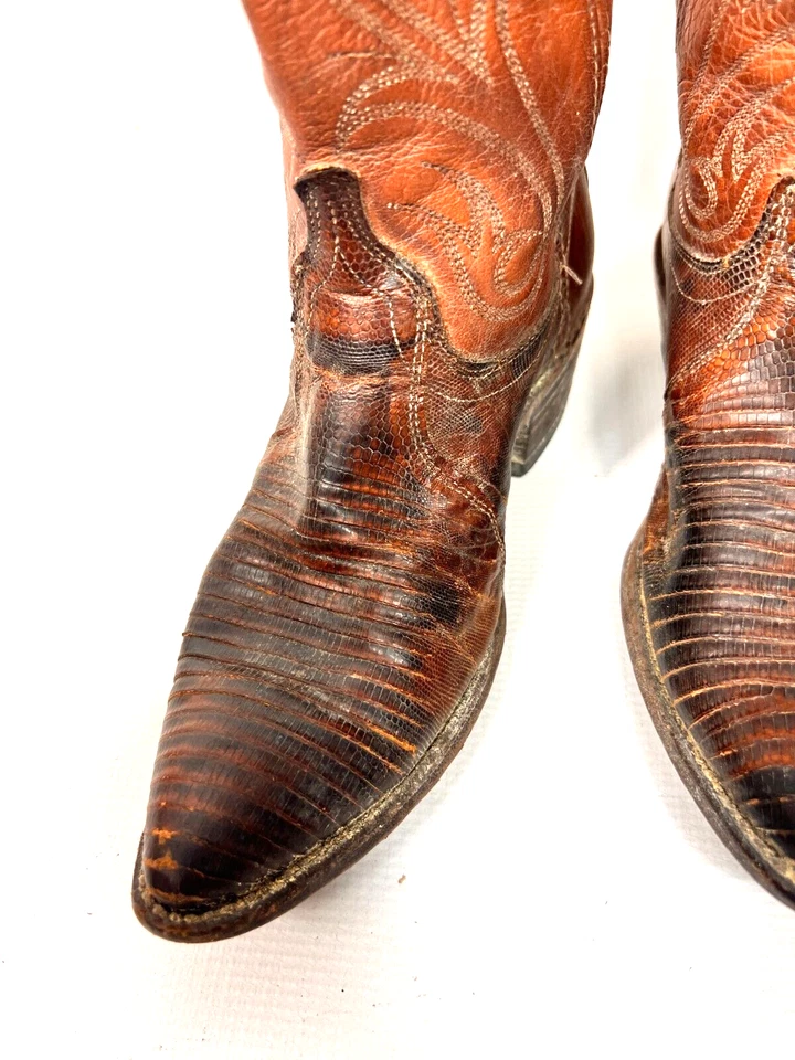 Dan Post Cowboy Boots LIZARD Mid Calf Brown Point toe Cowgirl Women's 6.5 Nice - Image 4 of 4