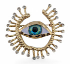 Modernist Mystic Eye Brooch goldtone brutalist crystal rhinestone pin evil 2A