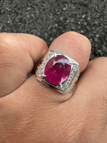 Natural Ruby 8x10mm 14k White Gold Wedding Ring For Men's Valentine Gift #6332 - 第 1/6 張圖片
