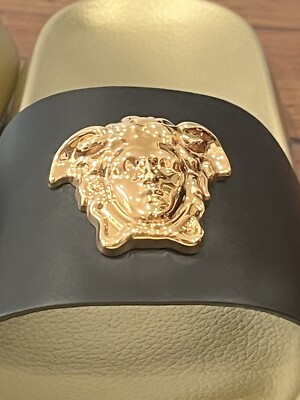 Authentic $625 Versace La Medusa Sz 40/9/9.5 Leather/Rubber Slides