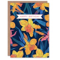 Lebendige Narzisse Blumen Orange Rosa Design Geburtstagskarte