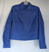 Carlisle Jacket Womens Sz 6 Blue Cotton Blend Cropped Buttond Cardigan