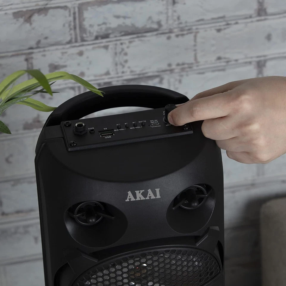 Bluetooth Party Speaker Cylinder Wireless Connectivity Portable Akai 8W Black - Image 4 of 4