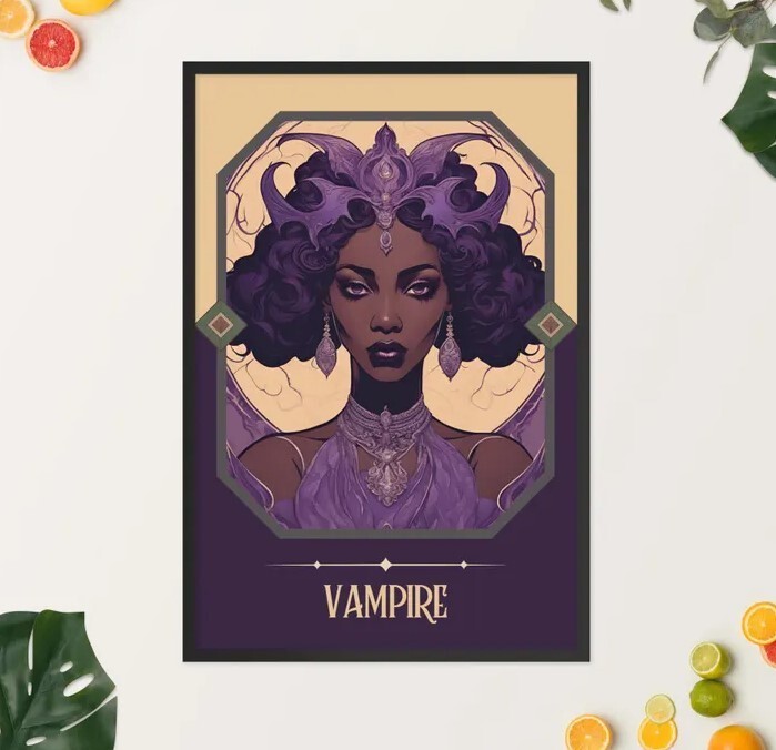 Vampire Art Nouveau Tarot Woman Gothic Art Print