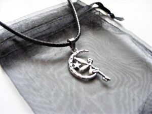 Tibetan Silver Fairy Tinkerbell Charm Necklace & Gift Bag 18" Cord 2" Ext Chain