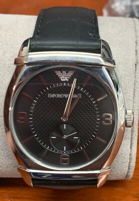 Emporio Armani Men's AR0342 Black Leather Band Classic Black Dial