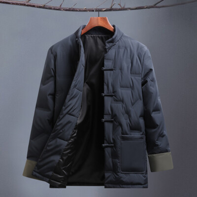 Men's Standing Collar Down Cotton Jacket Winter Warm Coat Ethnic Vintage Retro