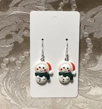 Vintage Adorable Snowman Silver Dangle Fashion Christmas Casual Fun Earrings