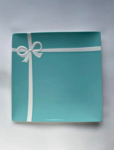 TIFFANY&Co Blue Box Plate Bone China Porcelain White Ribbon Square Plate - Picture 4 of 6