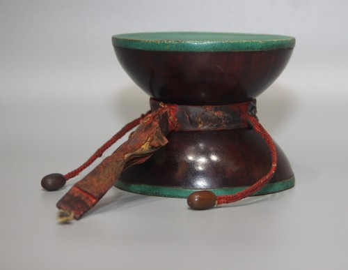 Tibet 18th Century Old Buddhist Wood Silver Vajra Dorje Drum Damaru Tambourine - Picture 5 of 14