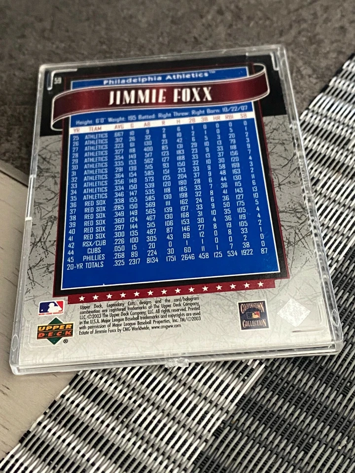 2003 SP Jimmie Foxx  Legendary Cuts  #59 /1299 - Image 2 of 2