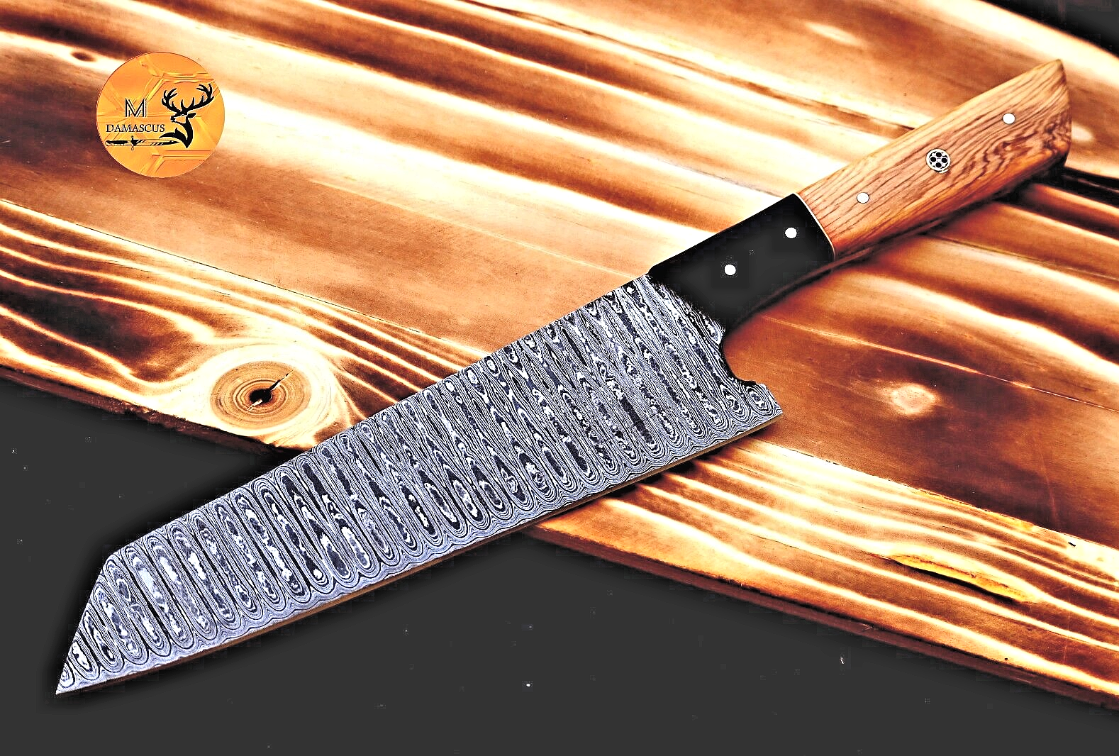 Custom Handmade Damascus Steel Chef Knife with Wooden Handle