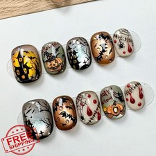 WBRRFJJ Halloween Short Fake Nails Spider Web