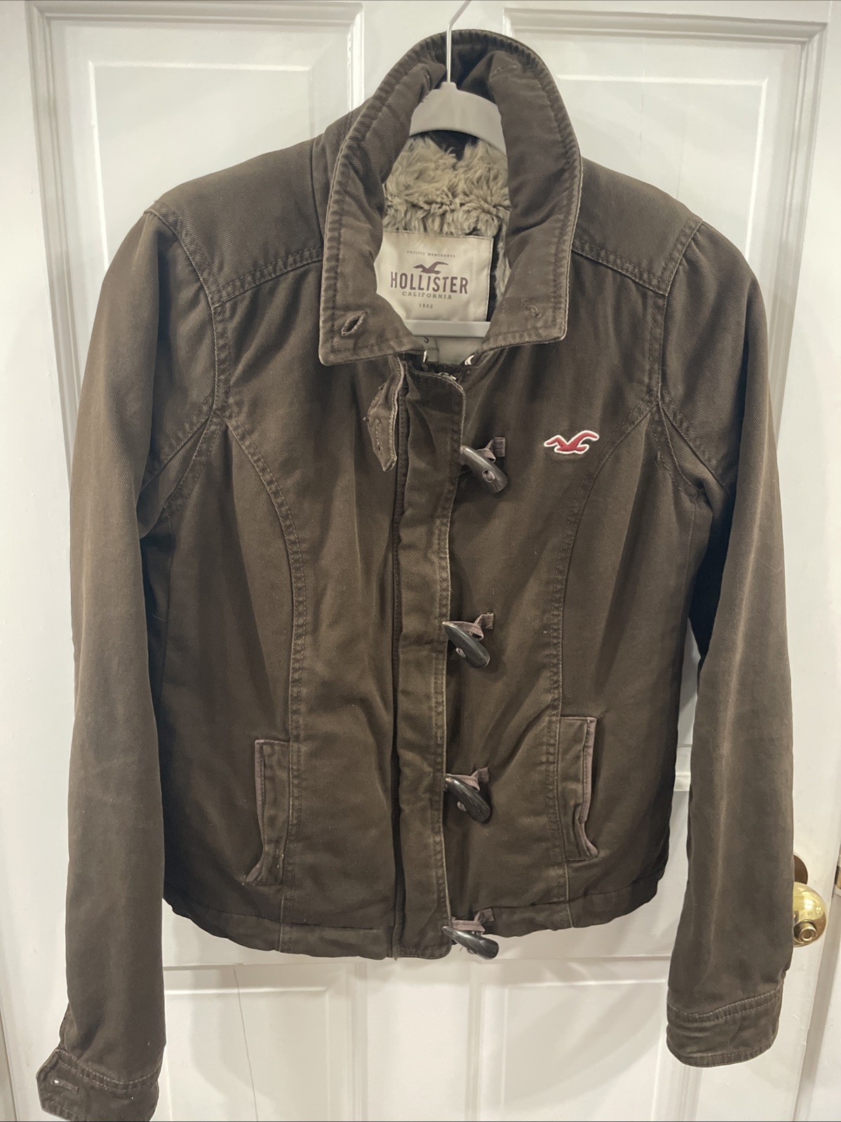 Vtg Y2K Rare Hollister Jacket Womens Green Sherpa Lined Utility Workman Coat S