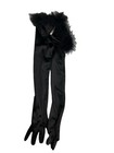 Vintage 90s Gantos black Poly satin ostrich marabou trim opera gloves
