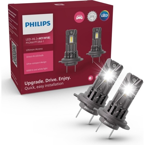 2X Philips Ultinon Access H18 LED Bulbs 11372U2500C2 16W 1600lm 6000K Pair