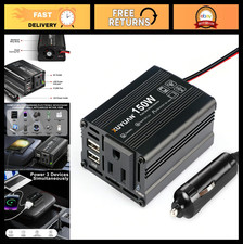 150W Power Inverter DC 12V to 110V AC Car Converter, 2 USB Ports, Fast Charging