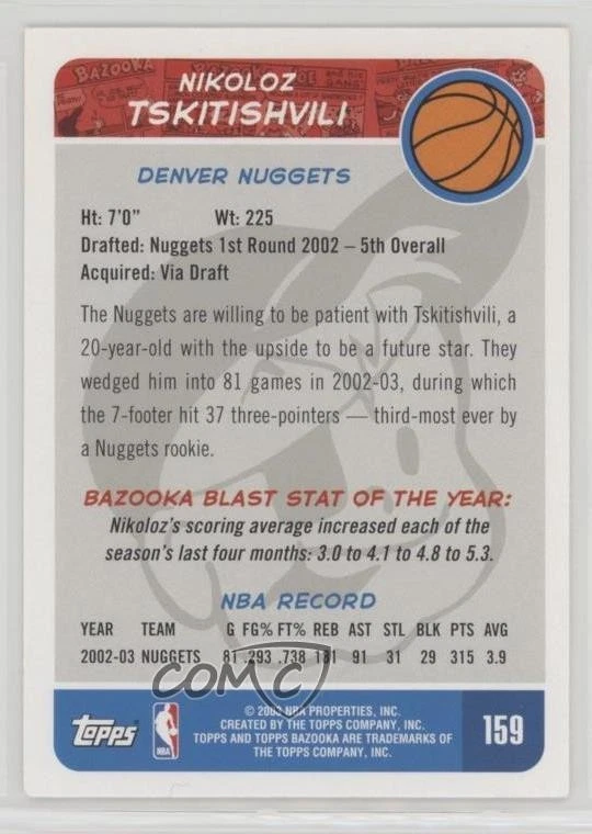 2003-04 Bazooka Nikoloz Tskitishvili #159 - Image 2 of 2