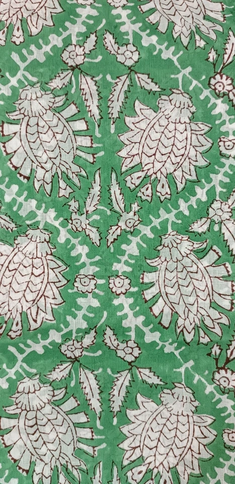 Green Cover Up Sarong Block Print 100% Cotton Beach - Image 2 of 3