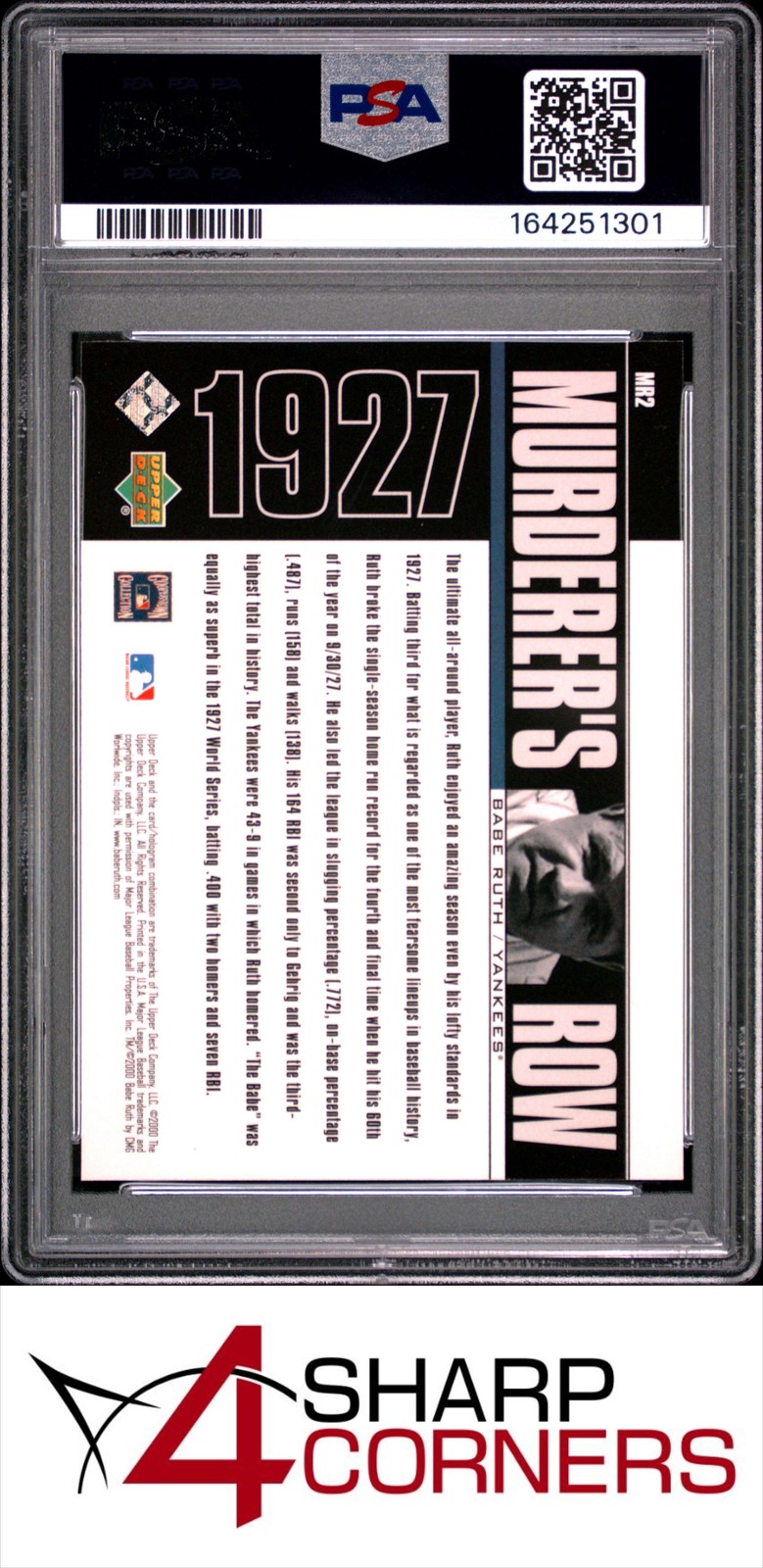 2000 UPPER DECK YANKEES LEGENDS MURDERER'S ROW #MR2 BABE RUTH HOF POP 2 PSA 10 view 2