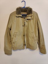 abercrombie Adirondack Tan Jacket Kids Youth Boys Teen XL Faux Fur Lined Zip Up