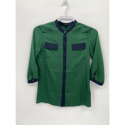 Esprit Collection Green Blue Button Down Blouse 3/4 Sleeve US 4